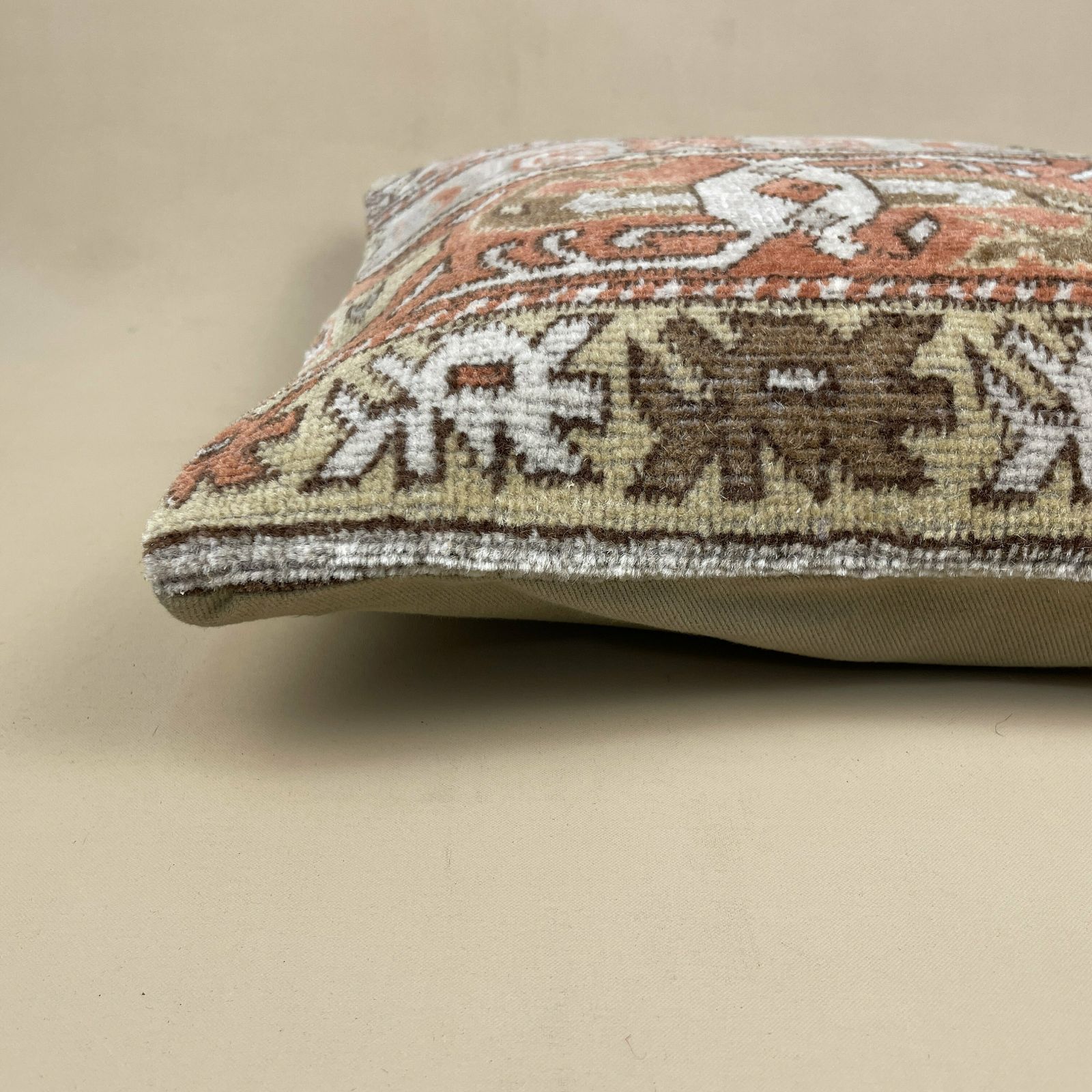 Antique Kilim Cushion Turkish Pillow Feather Filled Handwoven Geometric Beige Red photo furniture