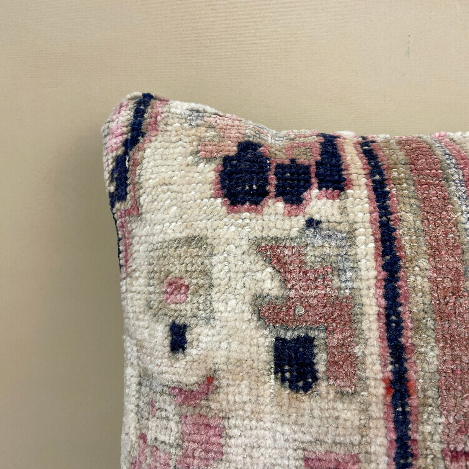 Antique Kilim Cushion Turkish Feather Filled Handwoven Abstract Beige Pink Blue photo furniture