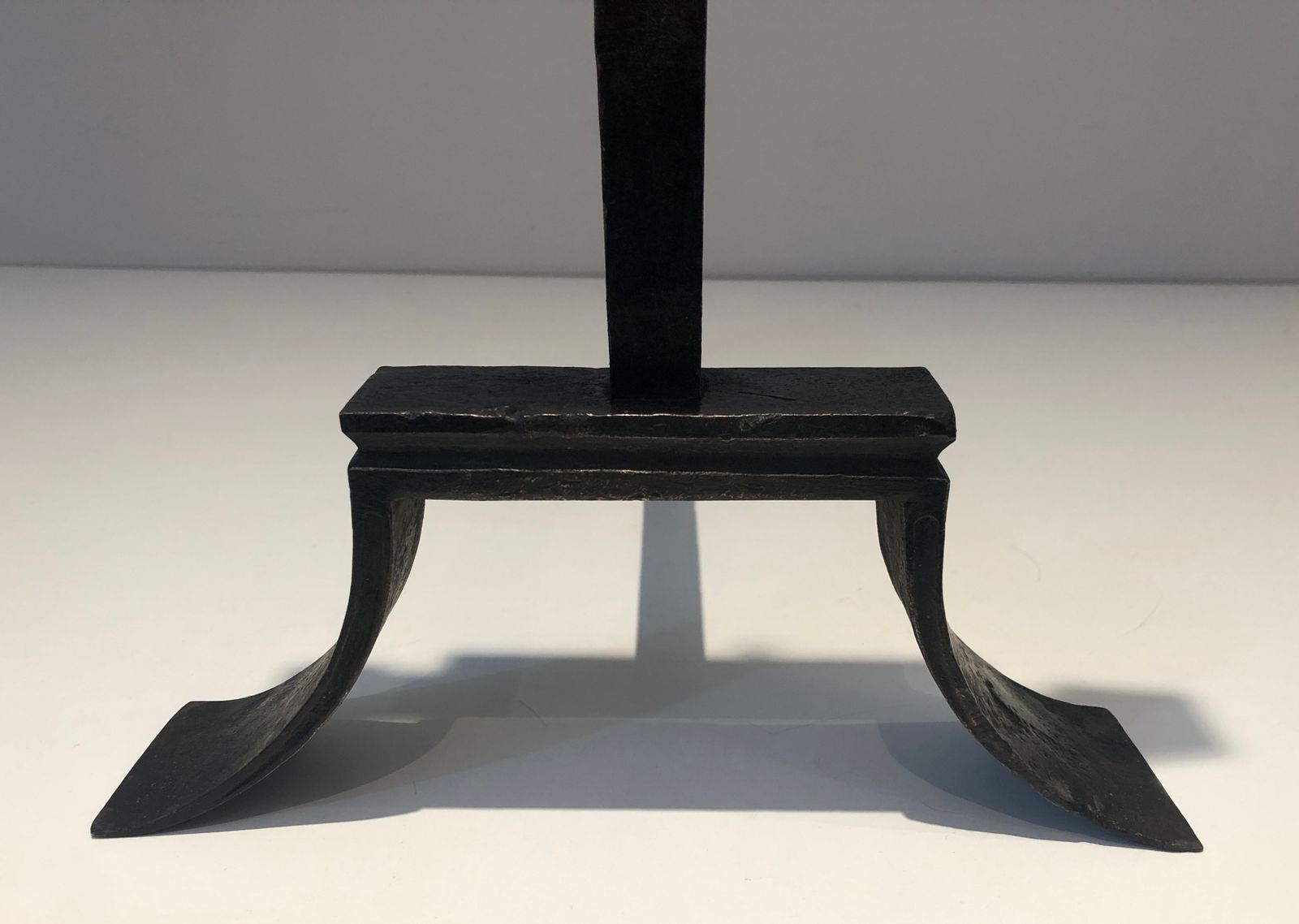 photo for sale Important Pair Of Wrought Iron Andirons With Fleurs De Lys