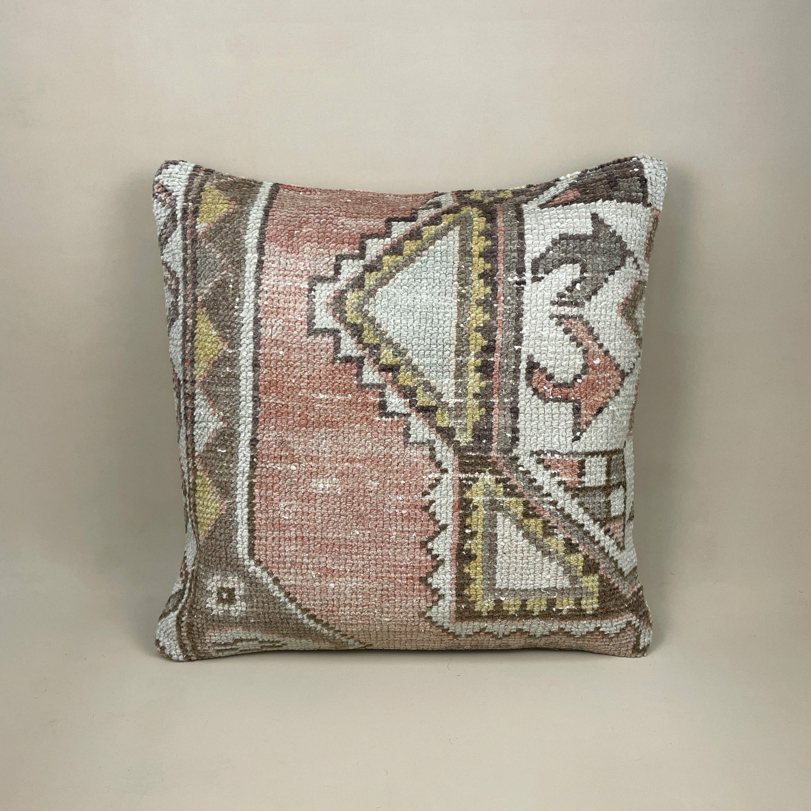 Antique Kilim Cushion Turkish Feather Filled Handwoven Patterned Earthy Red