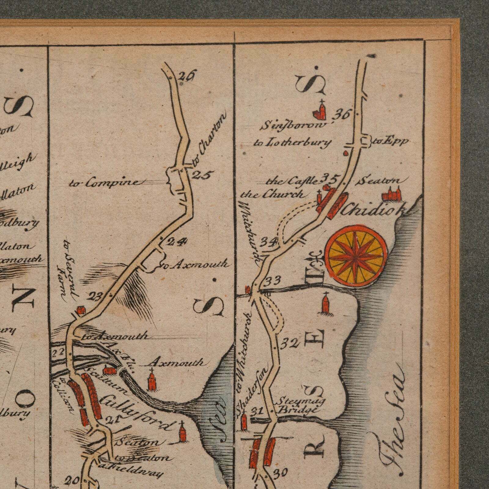 Antique Coach Road Map, East Devon, English, Framed, Cartography, Georgian, 1720 photo buy