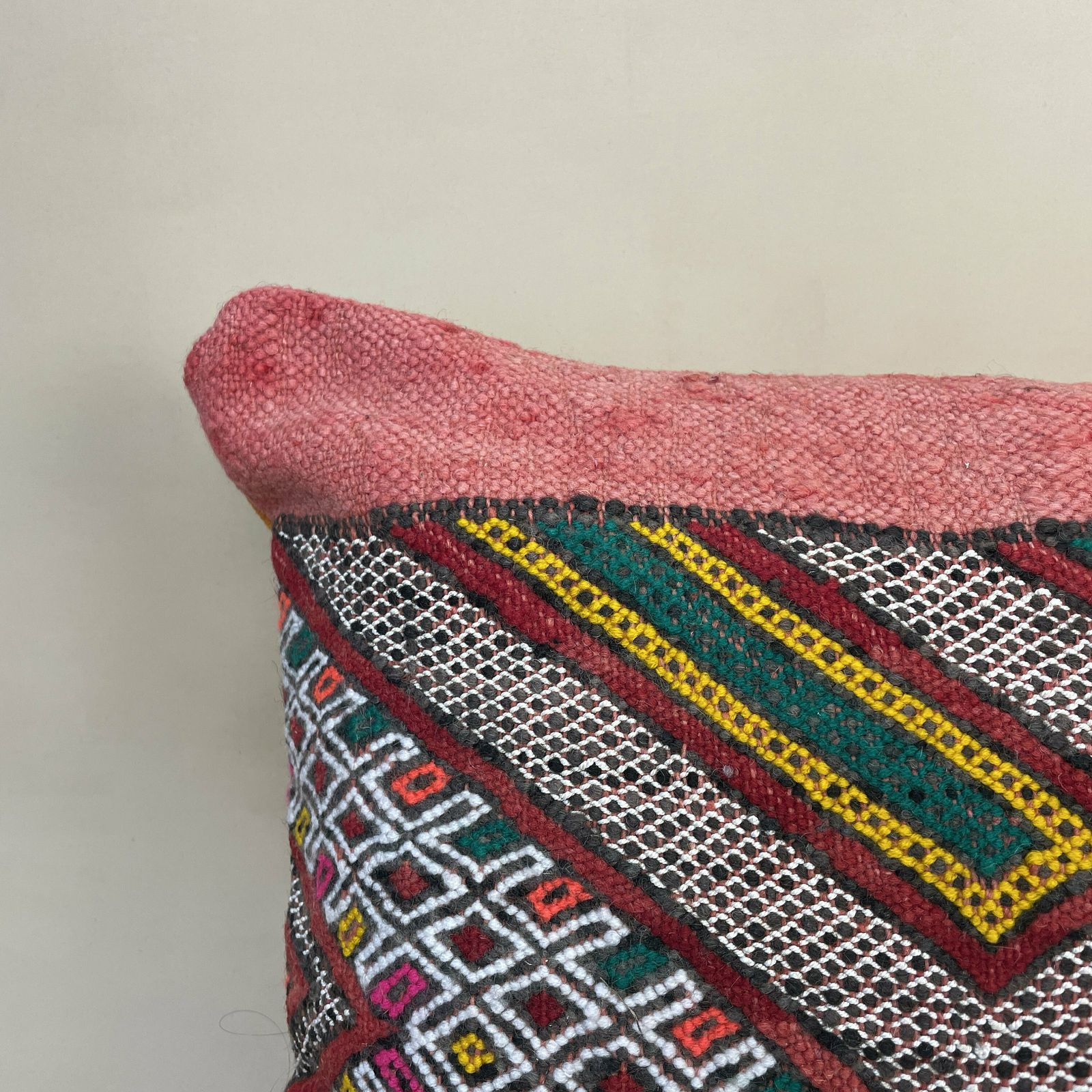 Antique Kilim Cushioncarpet Bolster Pillow Feather Filled Handwoven Red White photo furniture