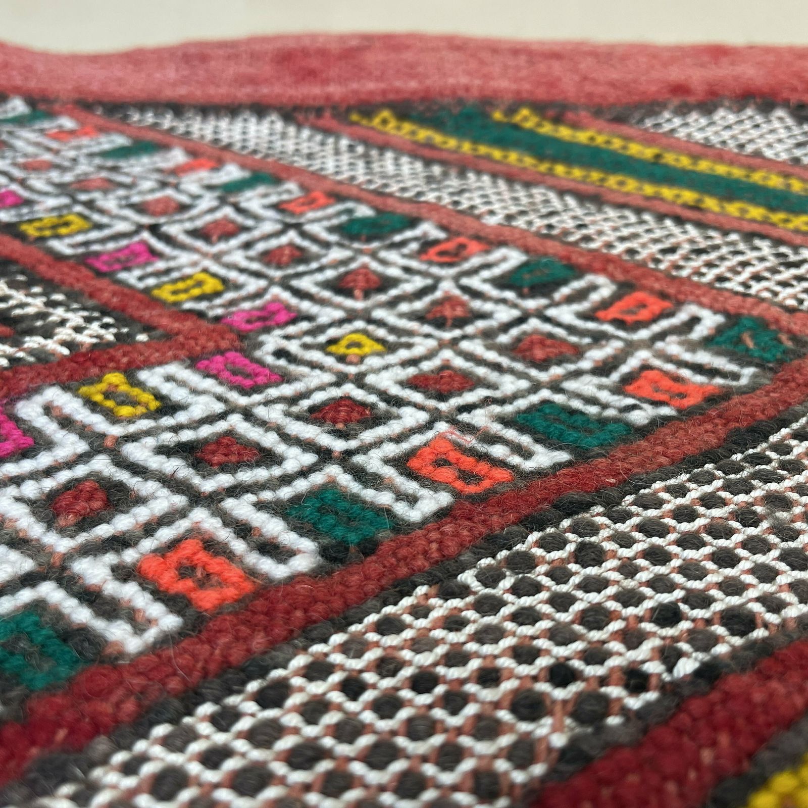 Antique Kilim Cushioncarpet Bolster Pillow Feather Filled Handwoven Red White photo 55.0