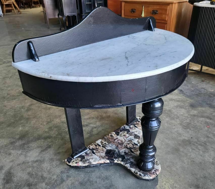 Antique Victorian Demilune Black Marble Wash Stand Side Table Dogs Turned Legs photo 320.0