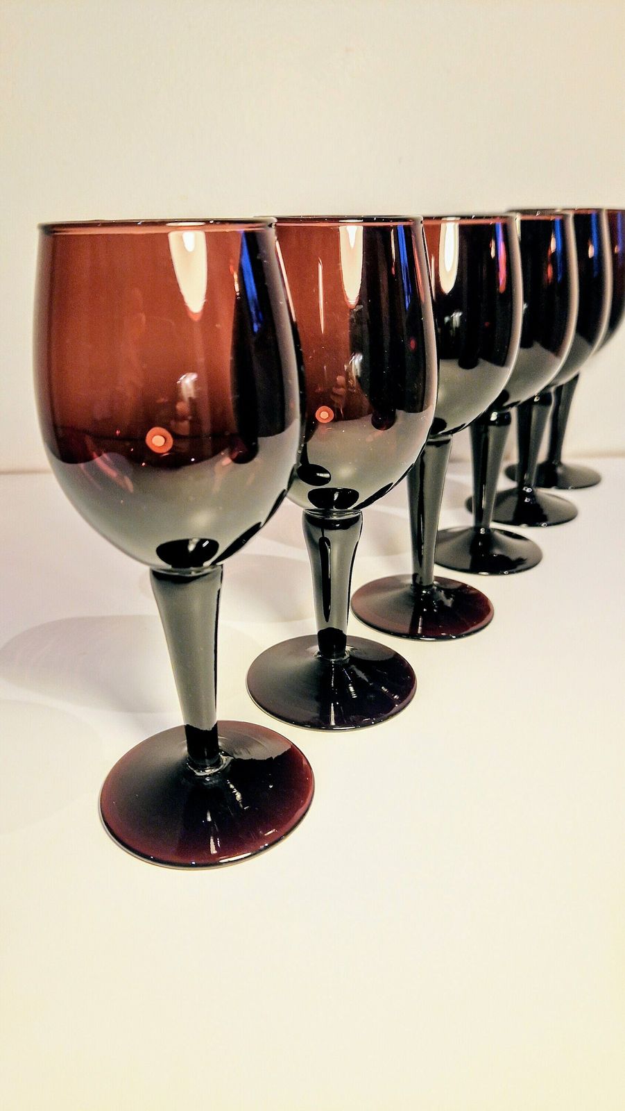 Set Of Six Amethyst Stemmed Small Wine Glasses photo vintage