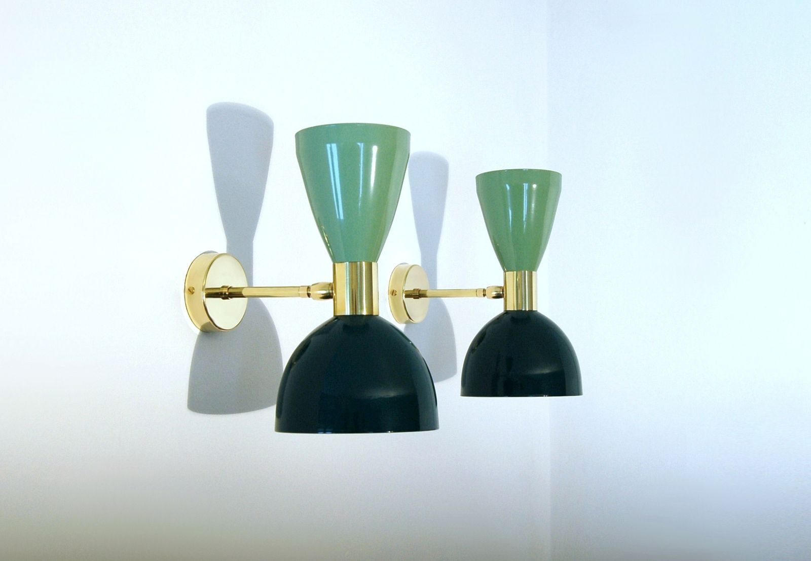 Pair Of Wall Lamp Metal / Brass Light Green / Dark Green   Style '50
