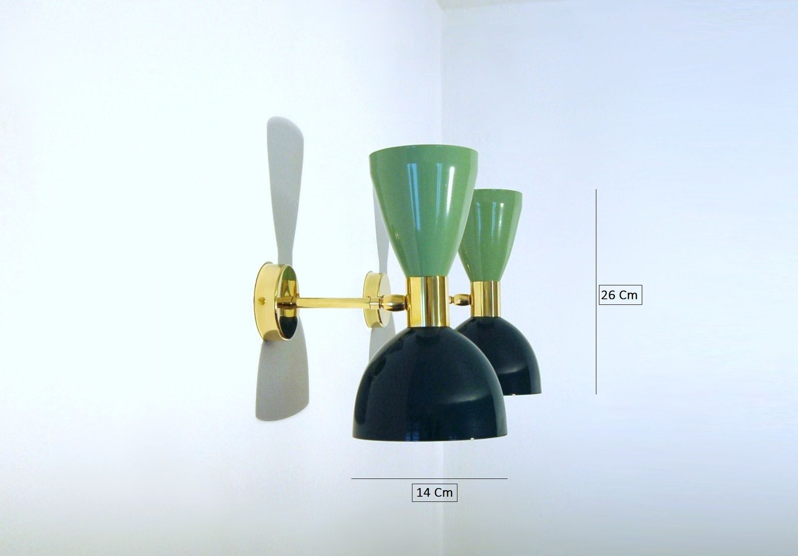 Pair Of Wall Lamp Metal / Brass Light Green / Dark Green   Style '50 photo buy