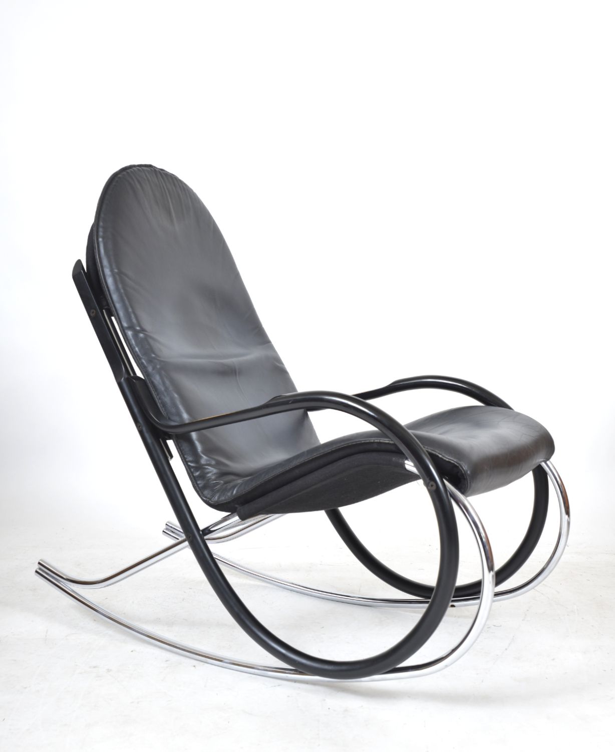 1970s Paul Tuttle Nonna Rocking Chair For Strässle International, Switzerland Rocker Chrome Leather photo for sale