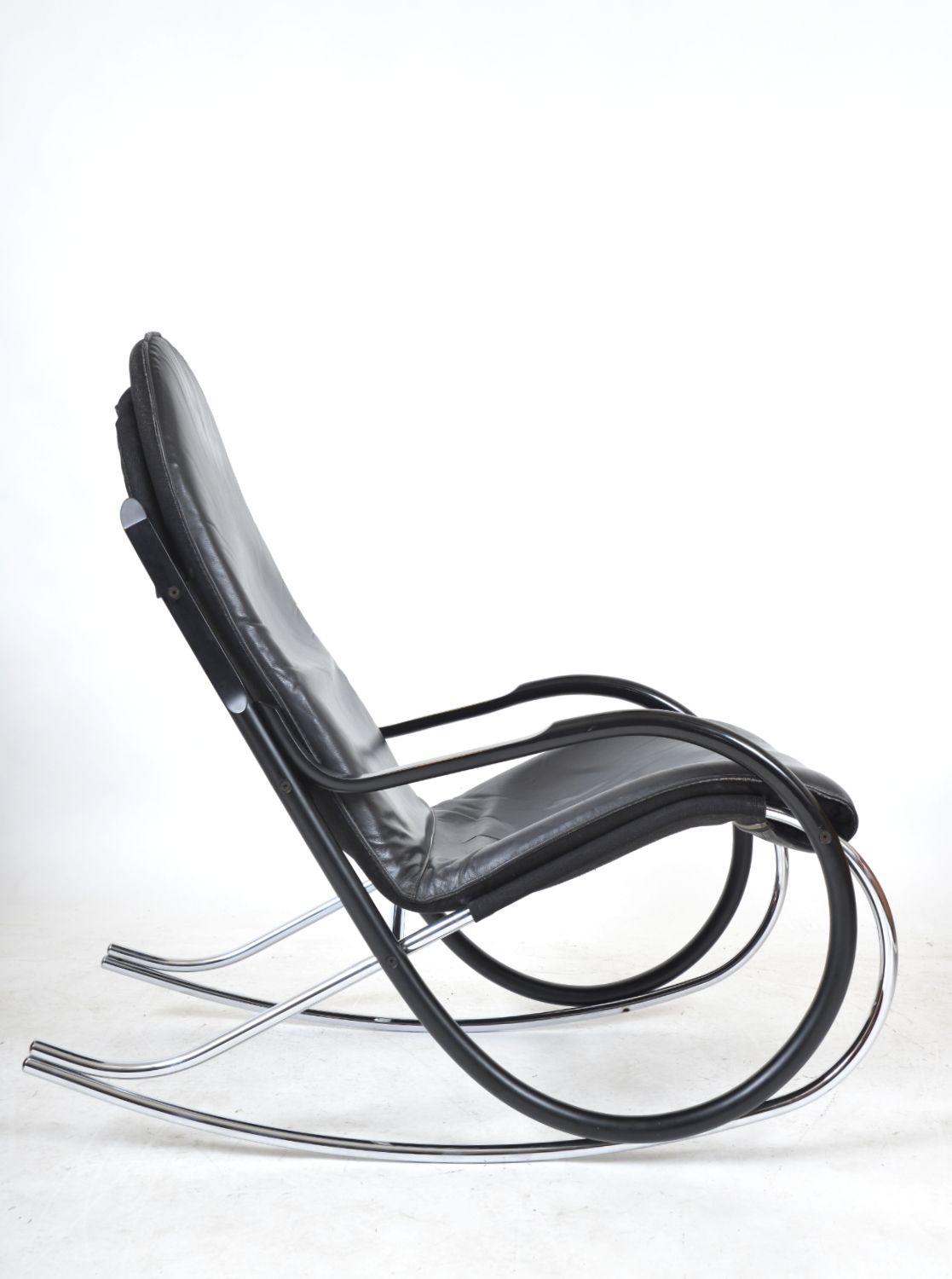 1970s Paul Tuttle Nonna Rocking Chair For Strässle International, Switzerland Rocker Chrome Leather photo furniture