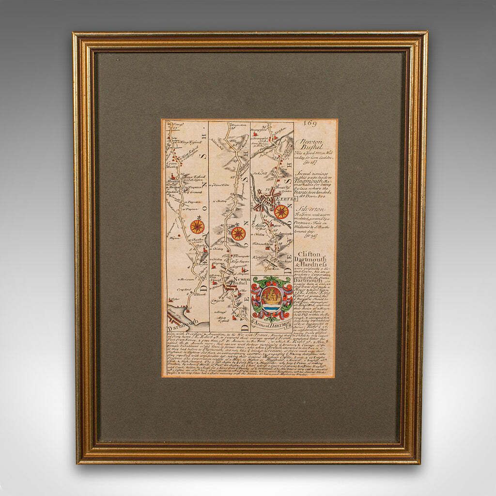 Antique Coaching Road Map, South Devon, English, Framed, Cartography, Georgian photo furniture