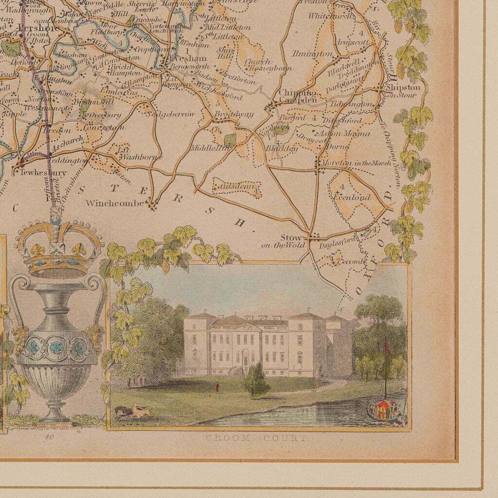 photo furniture Antique Lithography Map, Worcestershire, English, Framed Engraving, Cartography