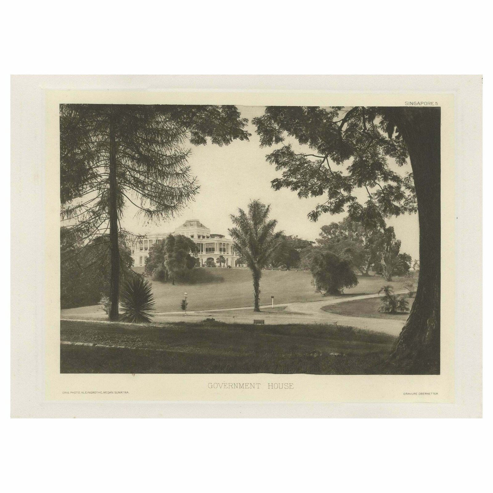 Rare Heliograph Of The Government House In Colonial Singapore, 1907
