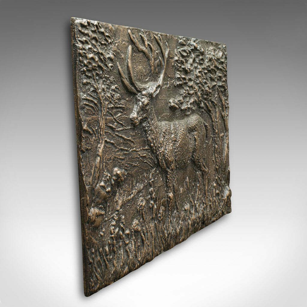Vintage Stag Relief Plaque, English, Bronze, Decorative Plate, Country House photo Art