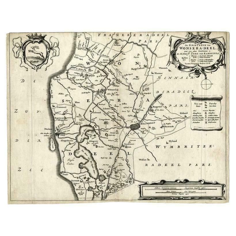Antique Map Of The Region Of Wonseradeel, Friesland In The Netherlands, 1664