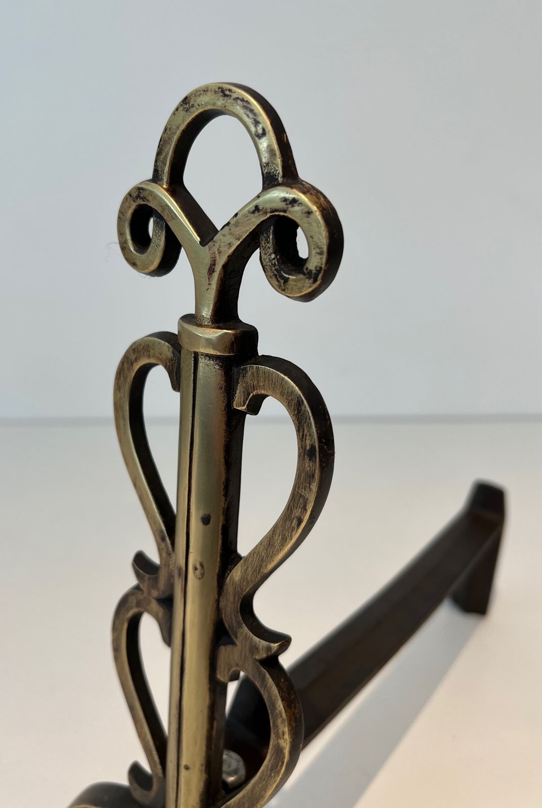 Pair Of Chenets In Brass And Wrought Iron In The Taste Of Raymond Subes photo vinterior