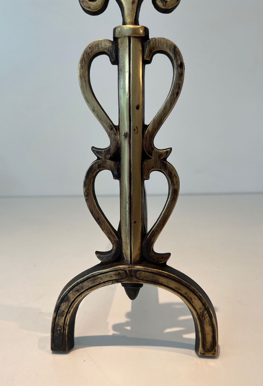 Pair Of Chenets In Brass And Wrought Iron In The Taste Of Raymond Subes photo buy