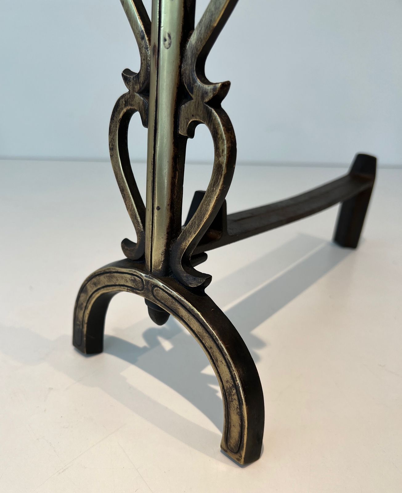 Pair Of Chenets In Brass And Wrought Iron In The Taste Of Raymond Subes photo vintage
