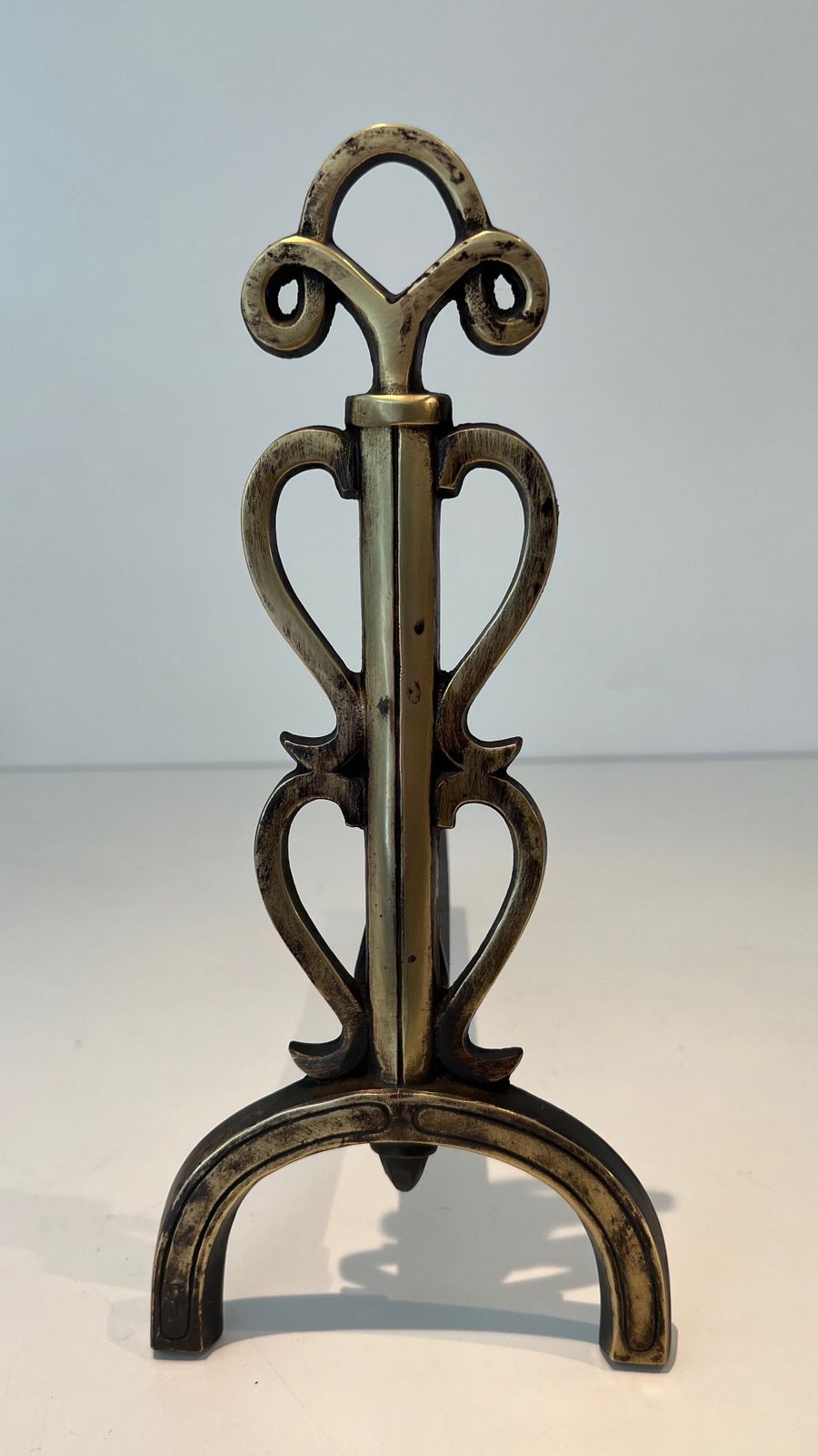 photo furniture Pair Of Chenets In Brass And Wrought Iron In The Taste Of Raymond Subes