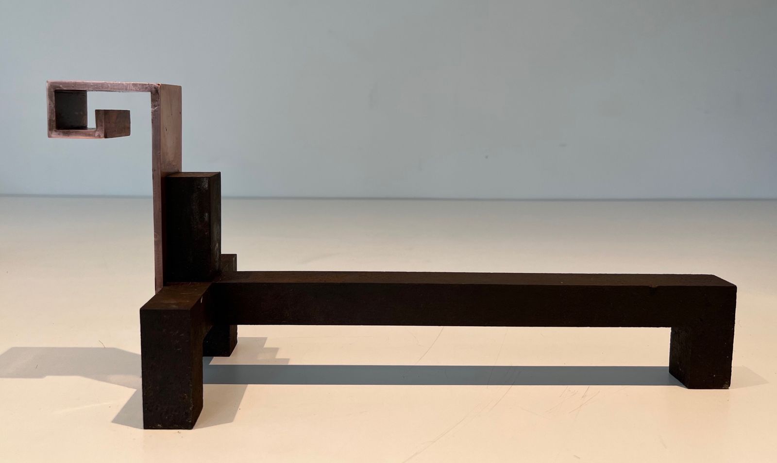 Pair Of Modernist Chenets In Copper And Forged Iron photo buy