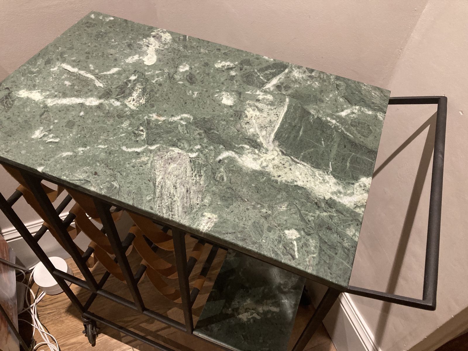 Vintage Green Marble Topped Wine Trolley photo Furniture