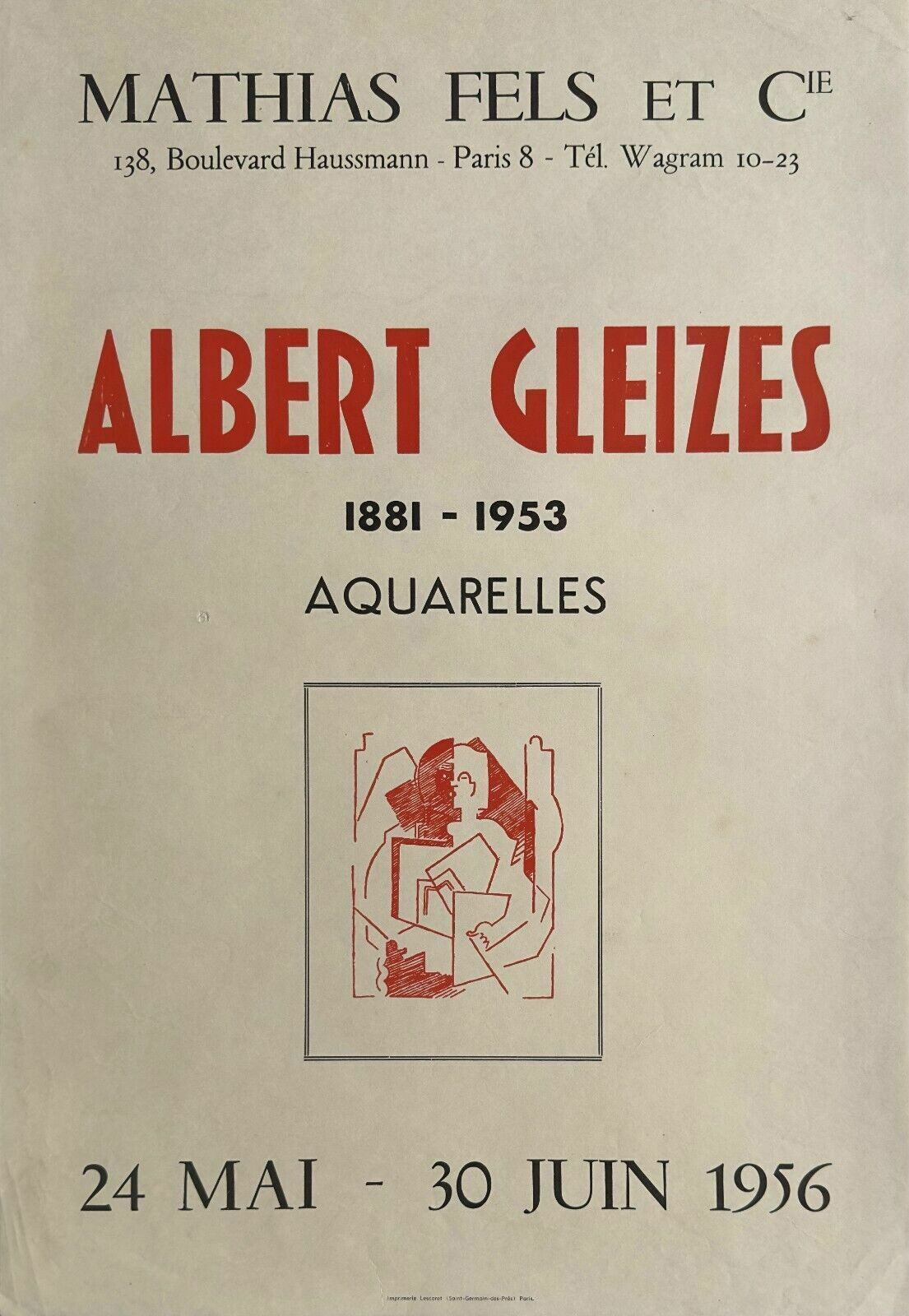 Albert Gleizes   Art Poster Exhibition Poster Mathias Fels Gallery Paris 1956 Cubism