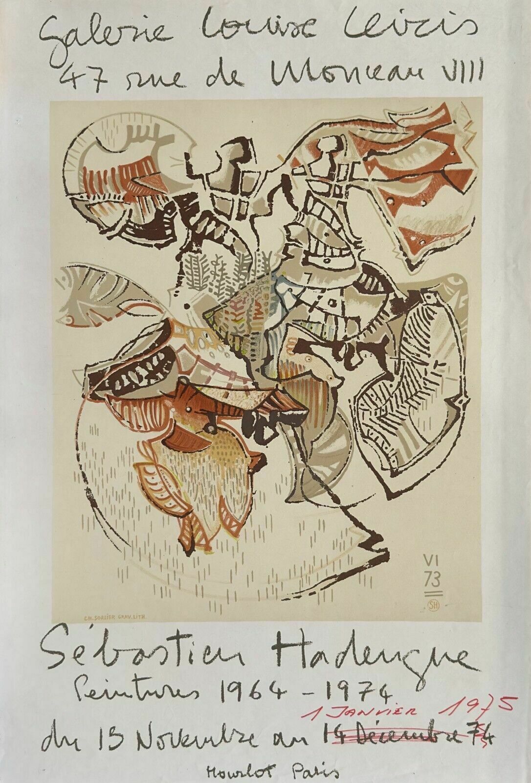 Sebastien Hadengue Louise Leiris 1974 Lithographic Poster Mourlot Litho Poster