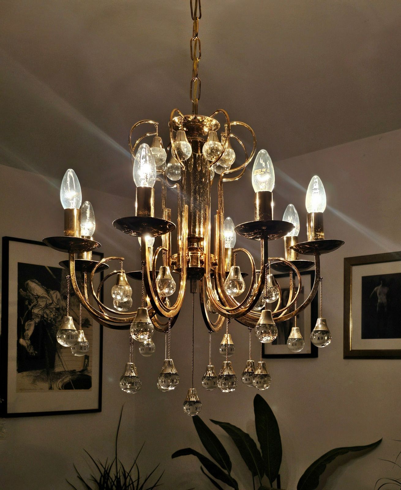 Rare Mid Century Modern Crystal And Gilt Bronze Chandelier By Gaetano Sciolari // Made In Italy In 1960s photo furniture