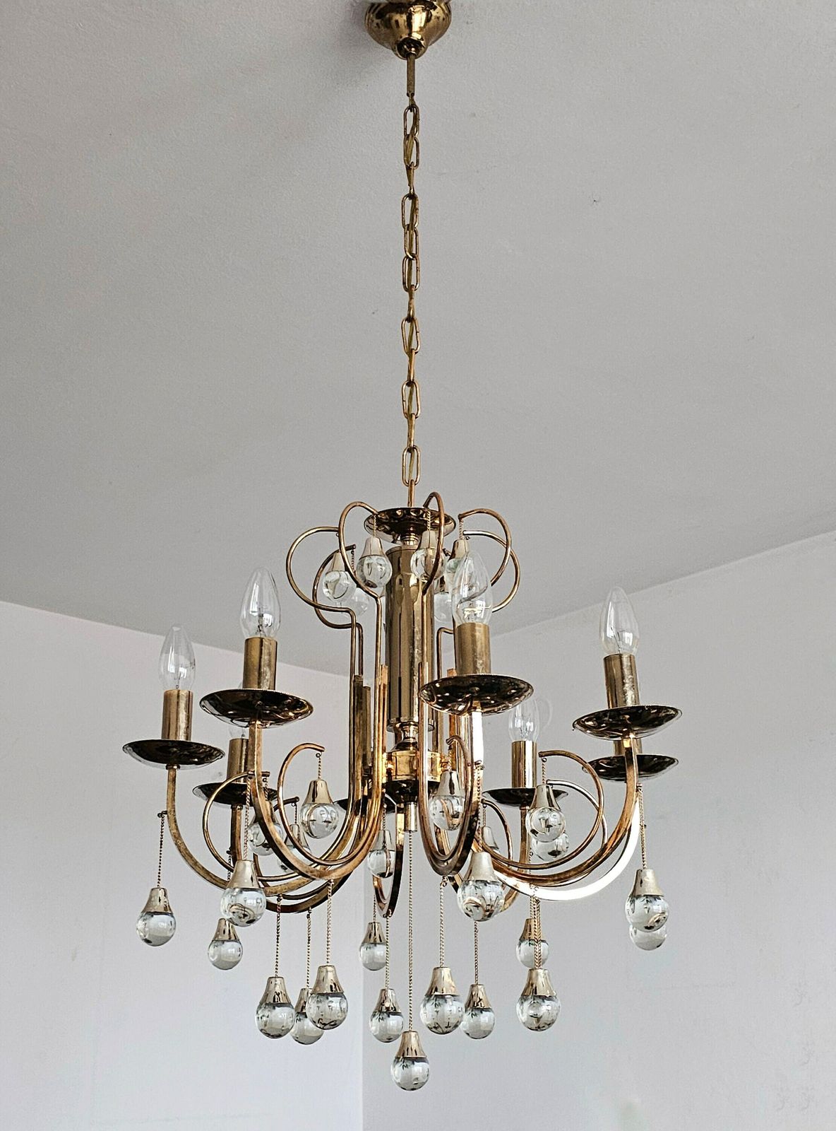 Rare Mid Century Modern Crystal And Gilt Bronze Chandelier By Gaetano Sciolari // Made In Italy In 1960s photo buy