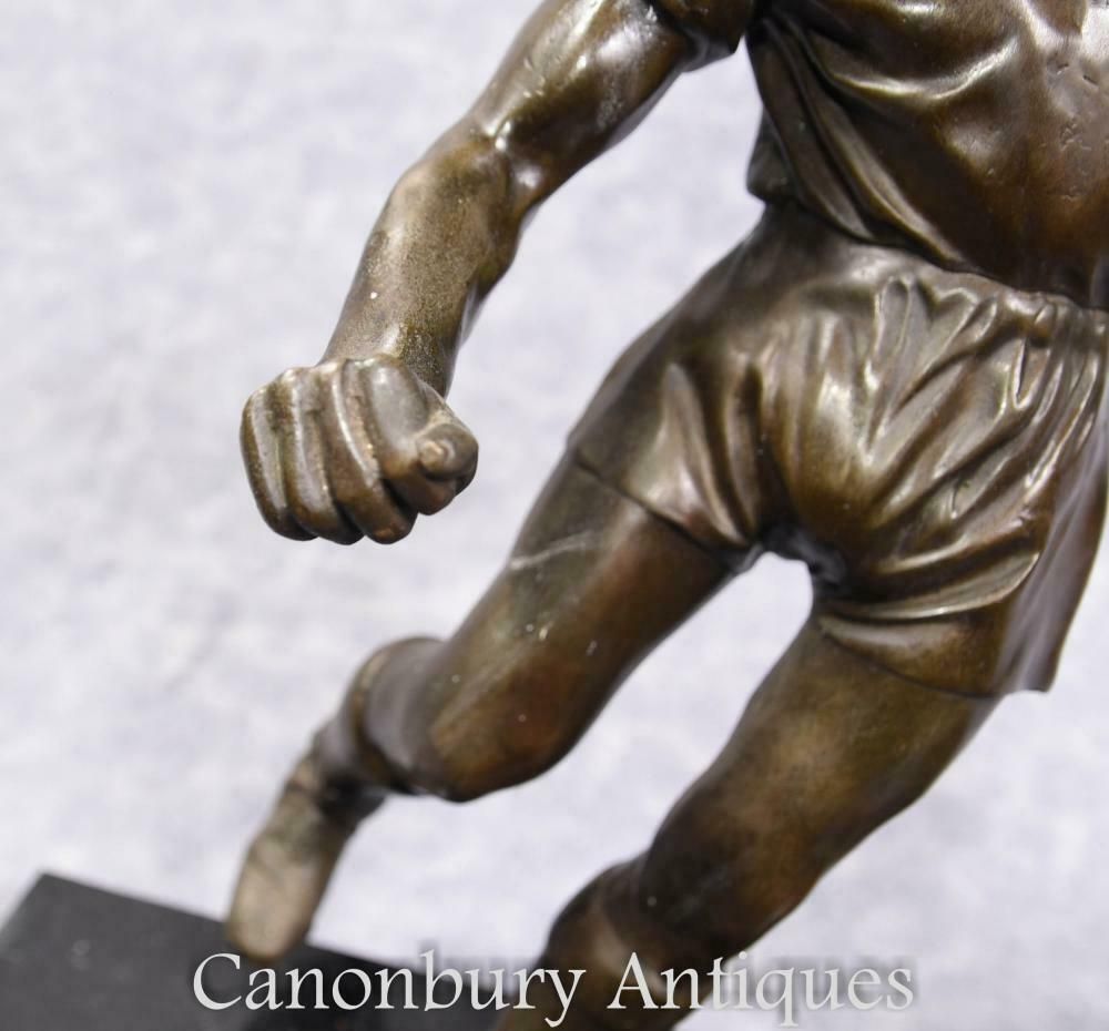 Pair English Bronze Football Players Soccer Art Sport photo for sale