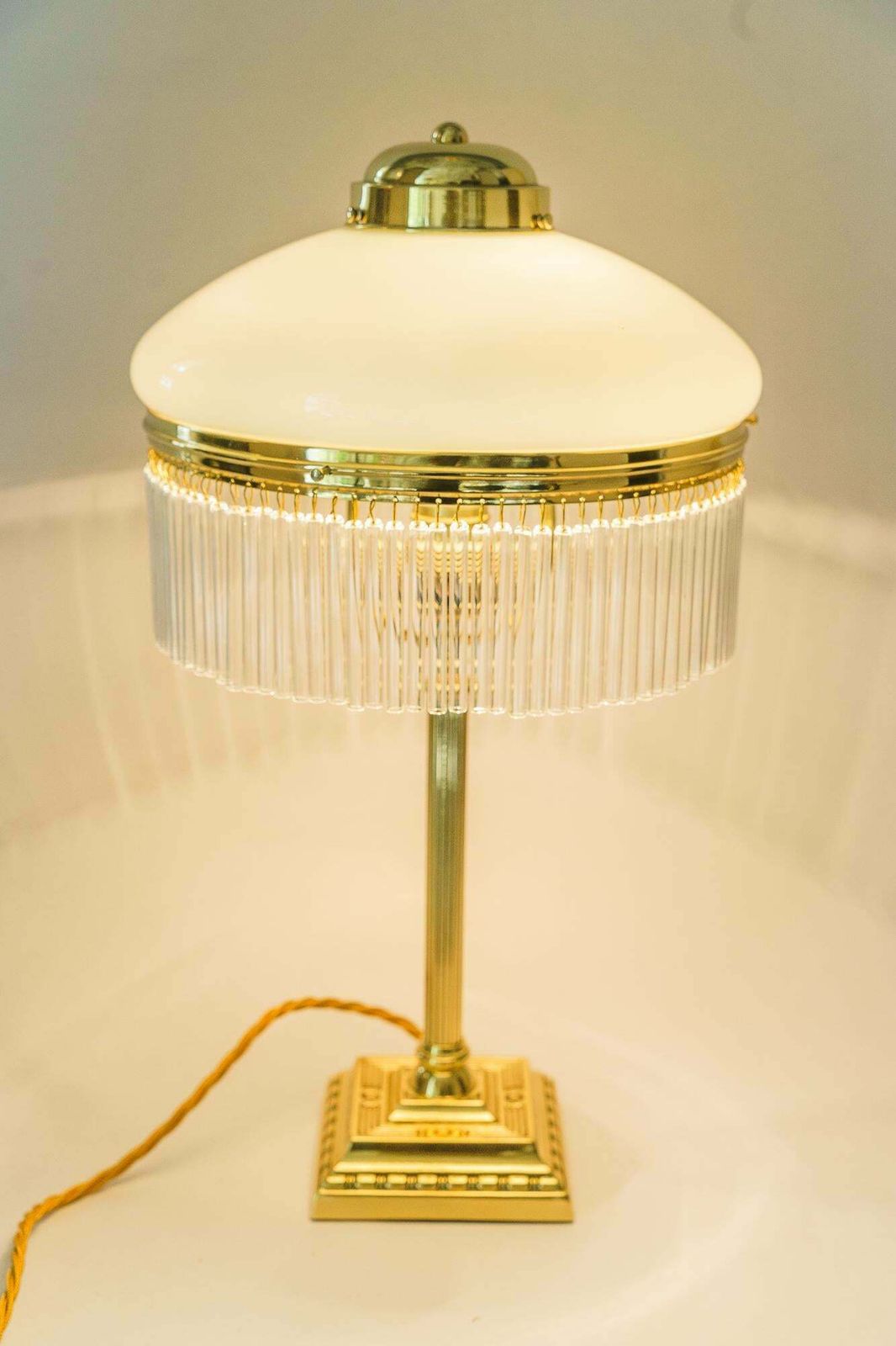 Art Deco Table Lamp Vienna Around 1920s With Opal Glass Shade And Glass Sticks photo Lighting