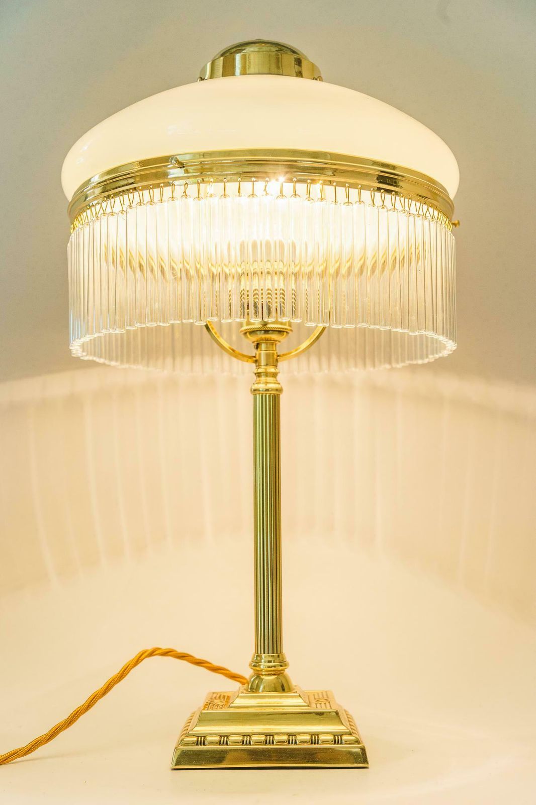 Art Deco Table Lamp Vienna Around 1920s With Opal Glass Shade And Glass Sticks photo 567.0