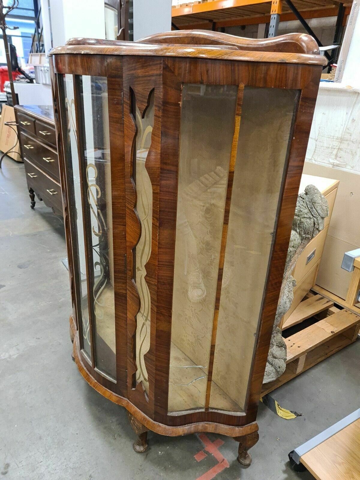 Vintage Curved Wood And Glass Display Cabinet  Project Piece photo for sale