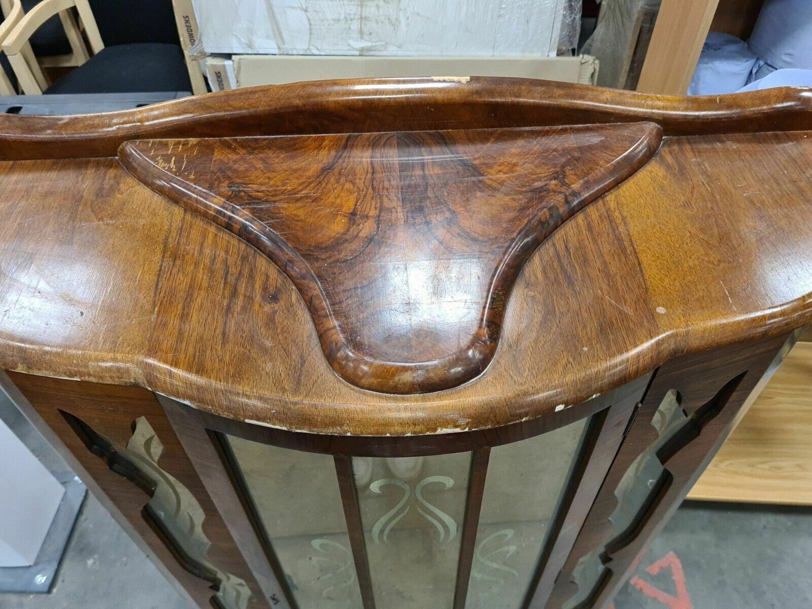 Vintage Curved Wood And Glass Display Cabinet  Project Piece photo Furniture