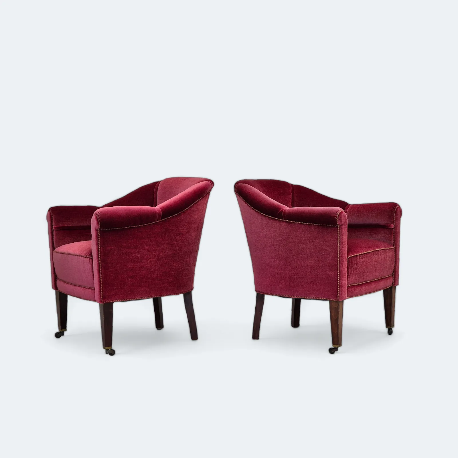 1950s, Danish Lounge Chairs, Original Condition, Furniture Velour, Ash Wood Legs.
