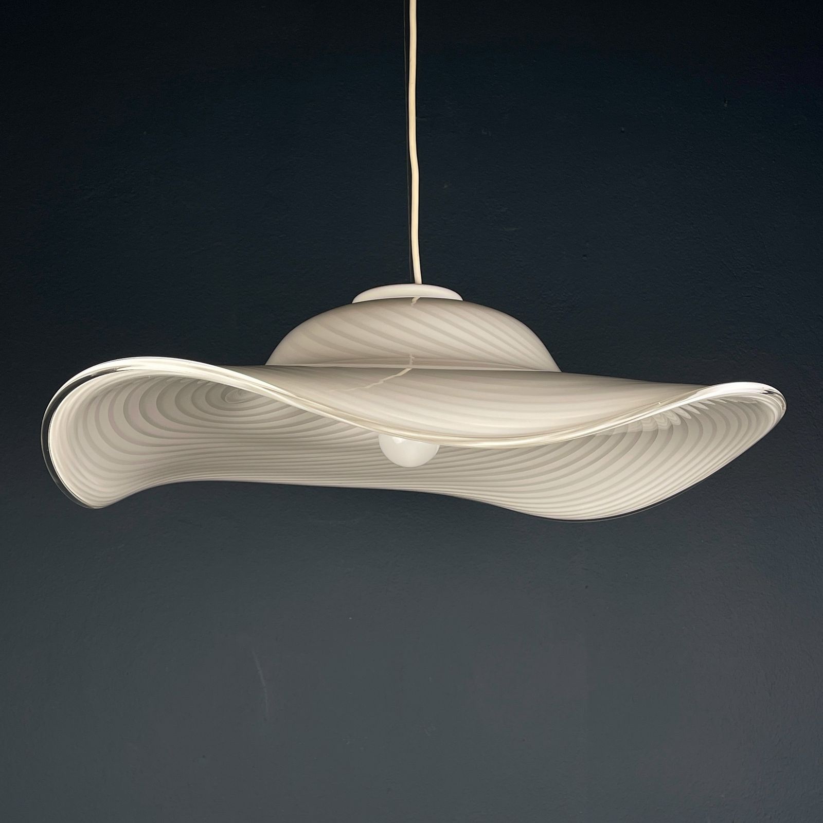 Vintage Swirl White Murano Glass Pendant Lamp Italy 1970s