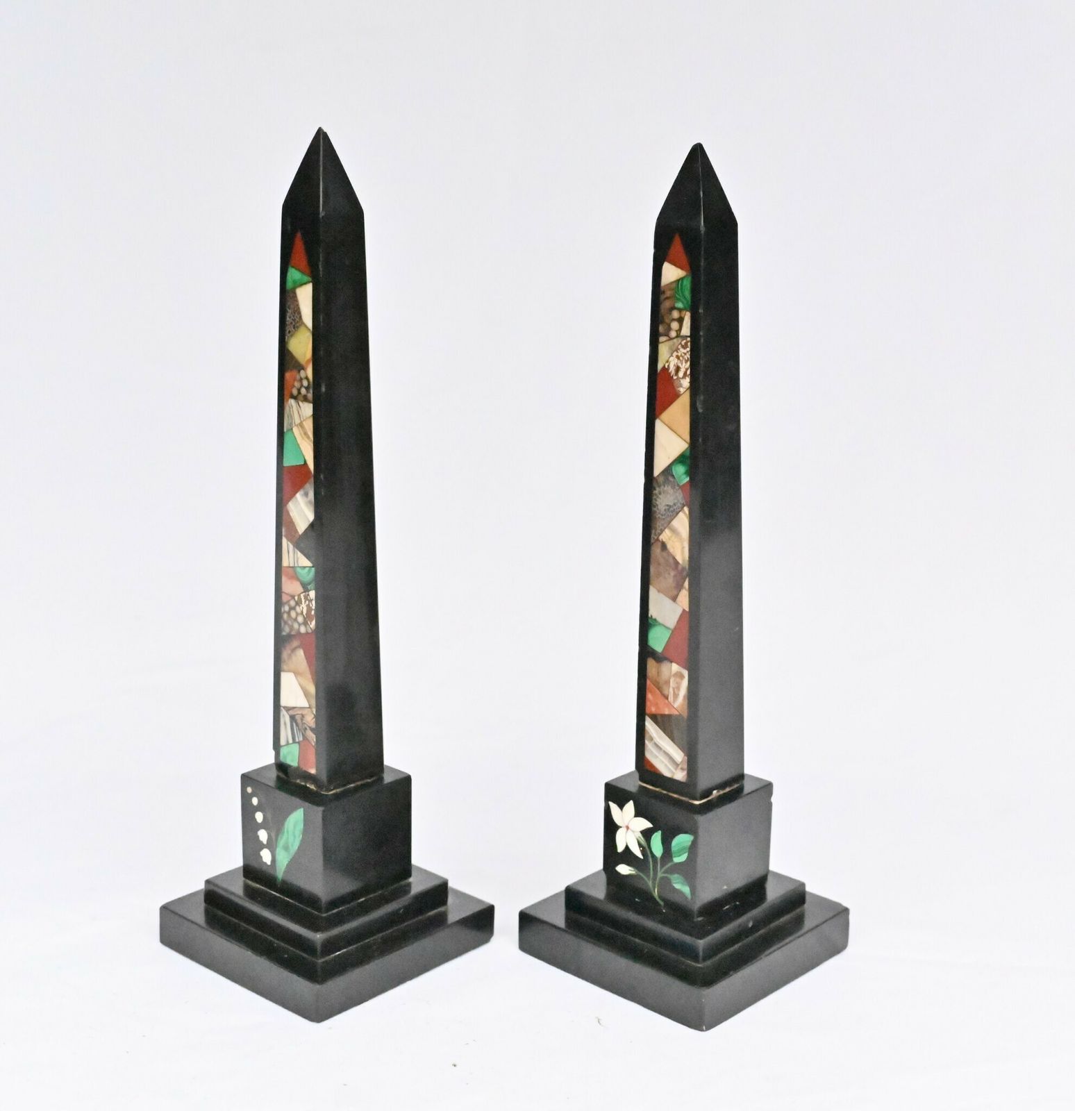 Pair Grand Tour Obelisks Marble Pietra Dura photo for sale