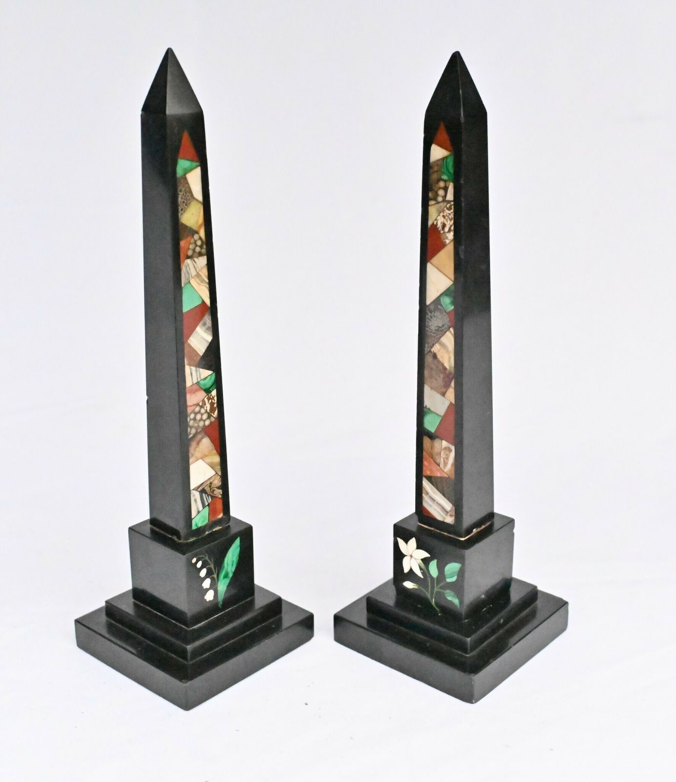 Pair Grand Tour Obelisks Marble Pietra Dura photo buy