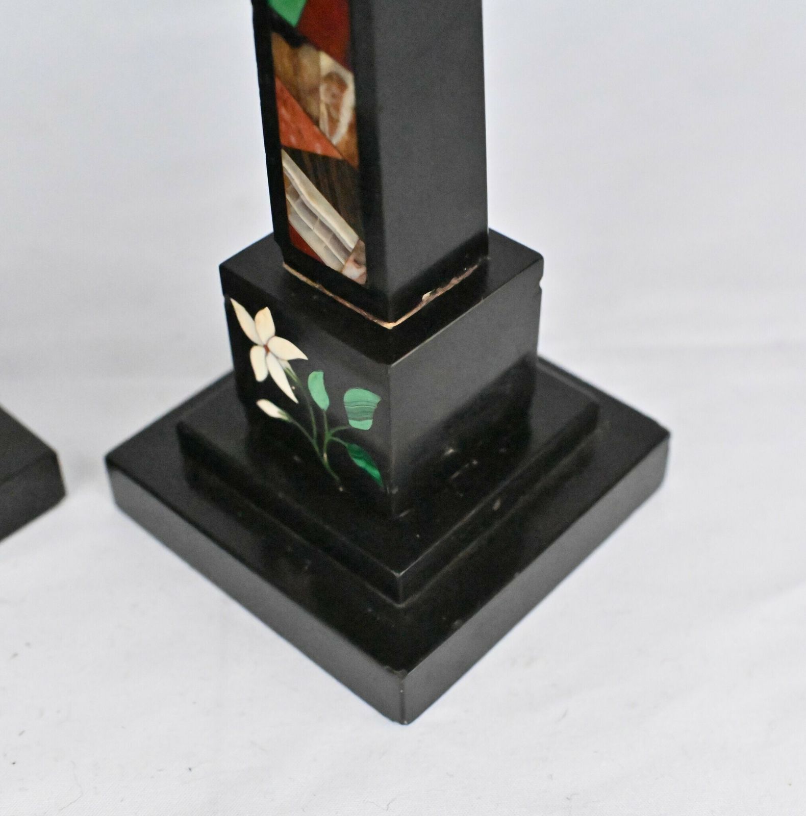 Pair Grand Tour Obelisks Marble Pietra Dura photo vintage