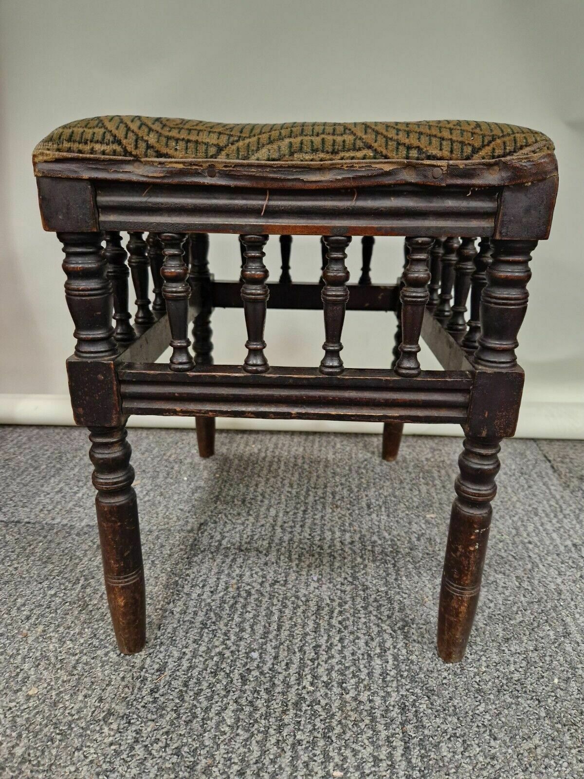 Edwardian Turned Spindle Upholstered Stool photo for sale