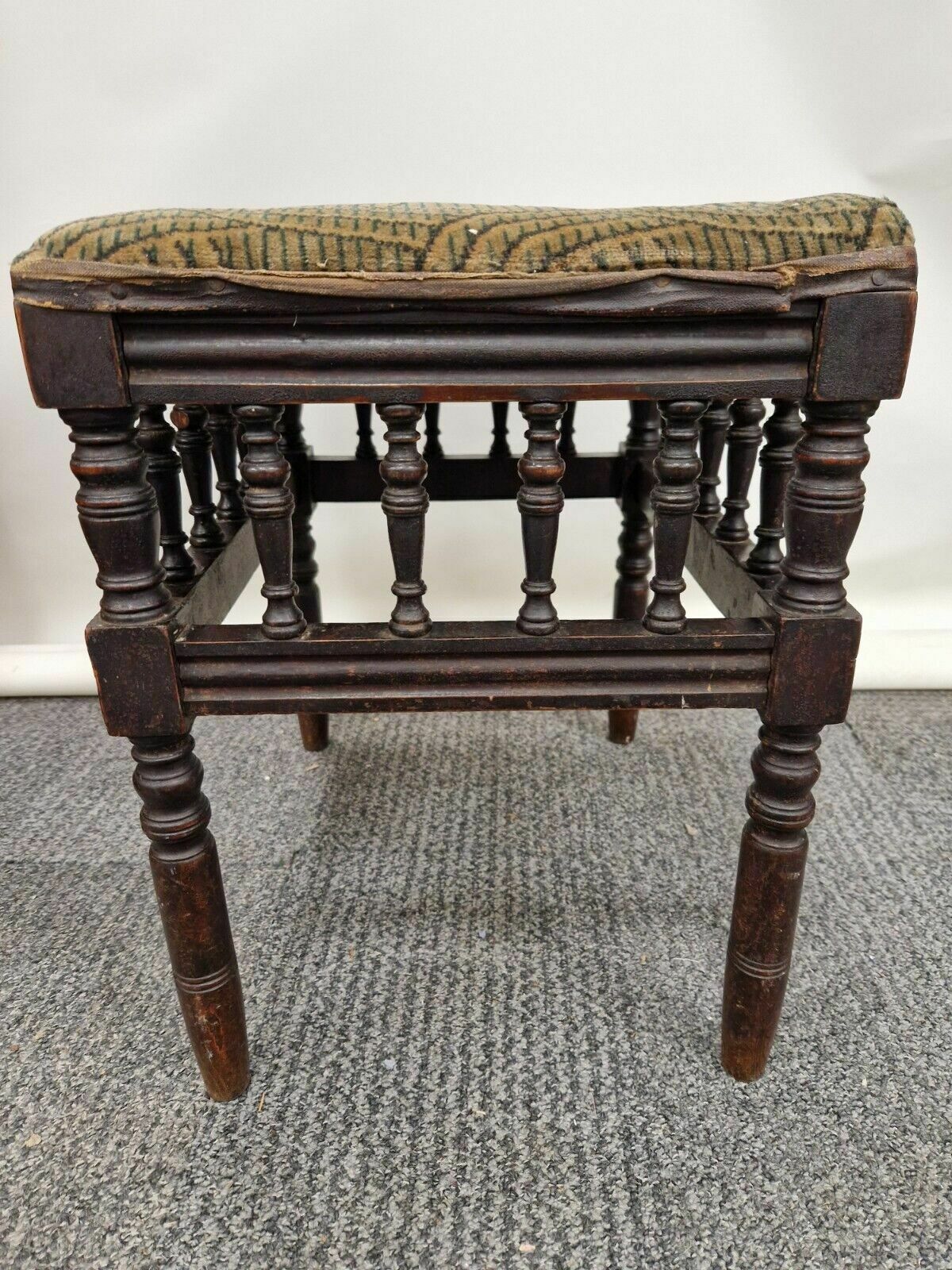 Edwardian Turned Spindle Upholstered Stool photo Furniture