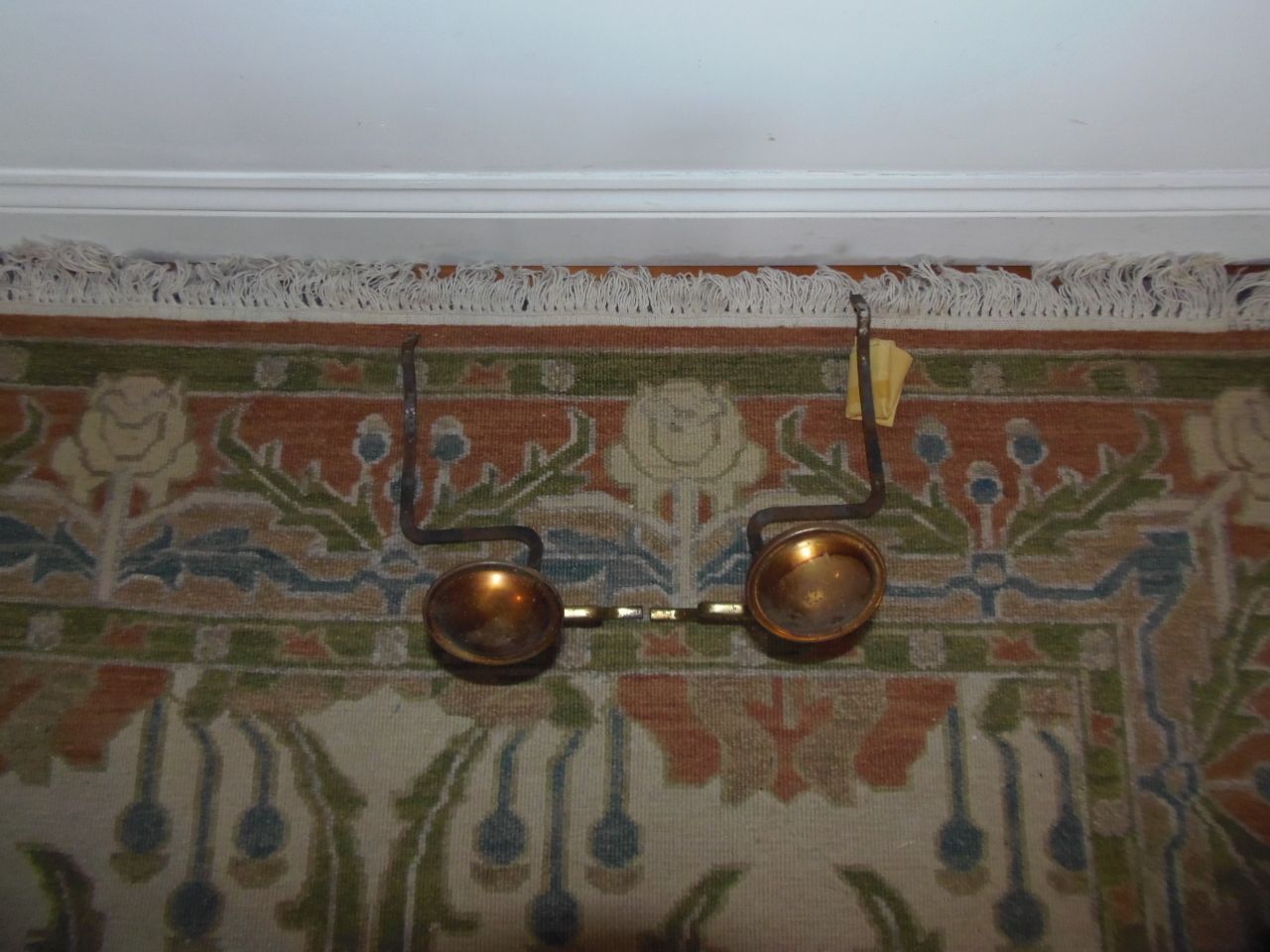 A Pair Of Arts And Crafts Brass Fire Dogs . photo for sale