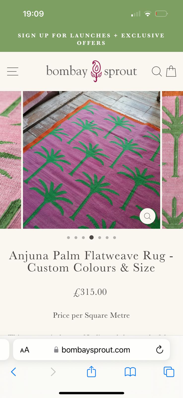 Anjuna Palm Rug Bombay Sprout Brand New photo furniture