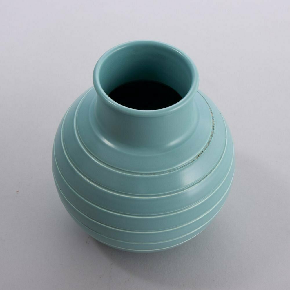 Art Deco Keith Murray For Wedgwood Matt Blue Glazed Ribbed Ovoid Vase C.1930 photo furniture