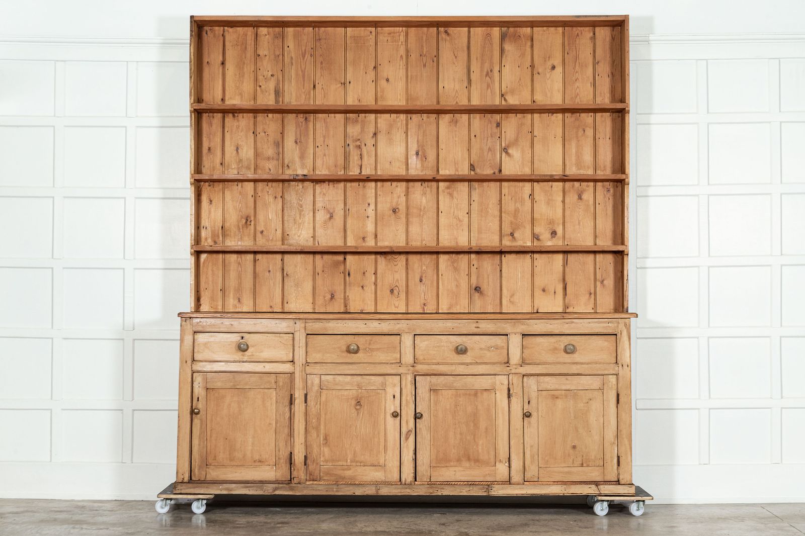 Monumental 19thc English Pine Waterfall Dresser