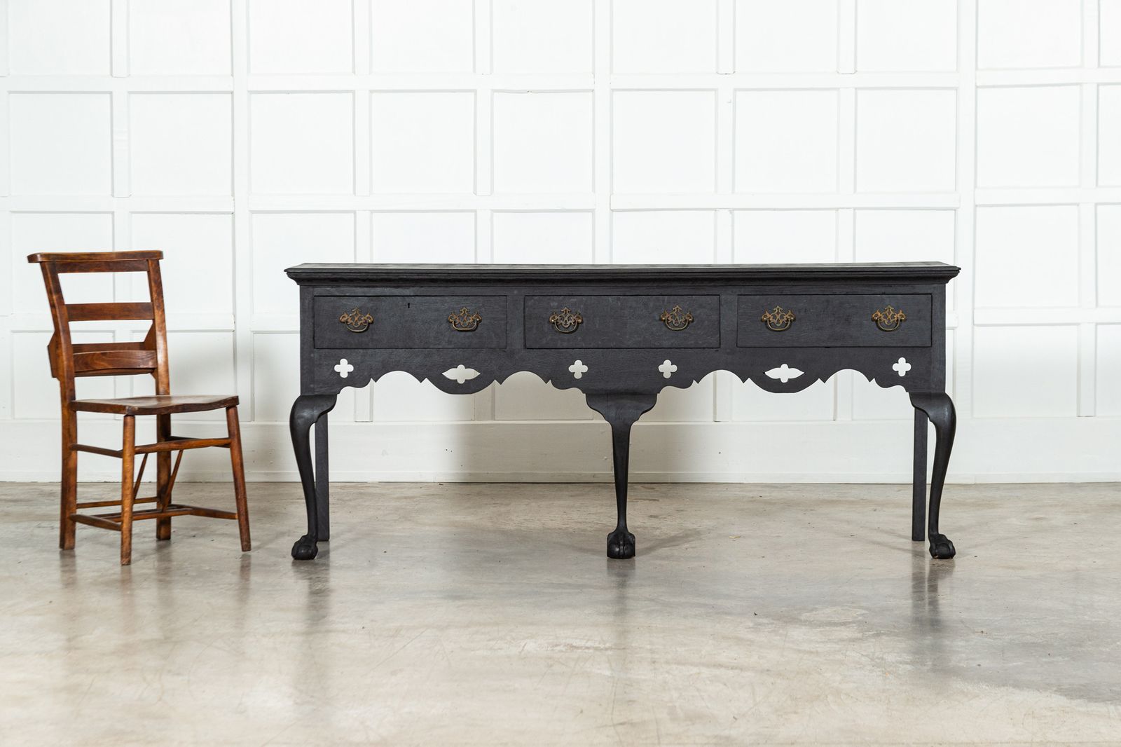 Large English 19thc Grain Ebonised Oak Dresser Base photo for sale