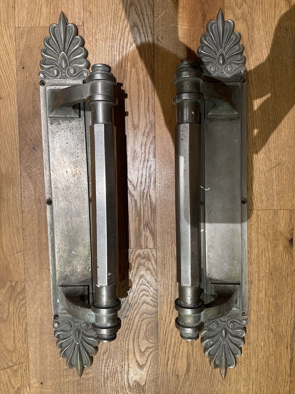 Door Handles X2 Heavy Antique Silver /Steel. Very Pretty!