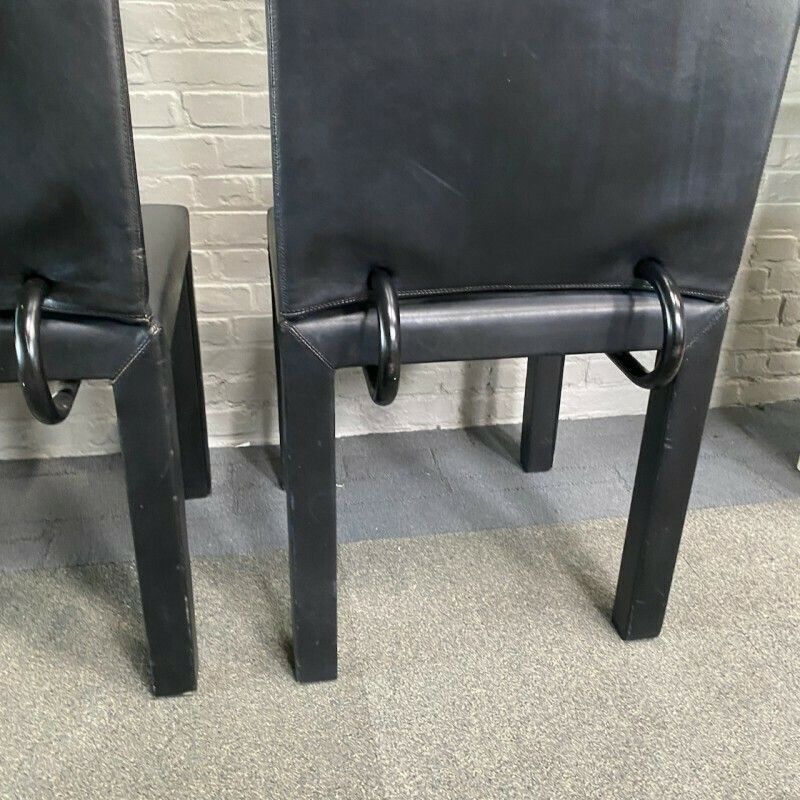 photo vinterior Pair Black Leather Arcalla Chairs For B&B Italia By Paolo Piva   1990's