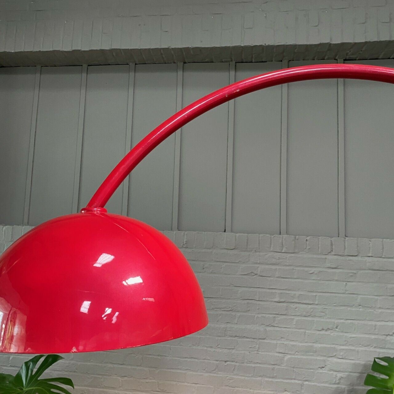 photo furniture Red Arc Floor Lamp With Oval Tulip Base   Italy 1970's