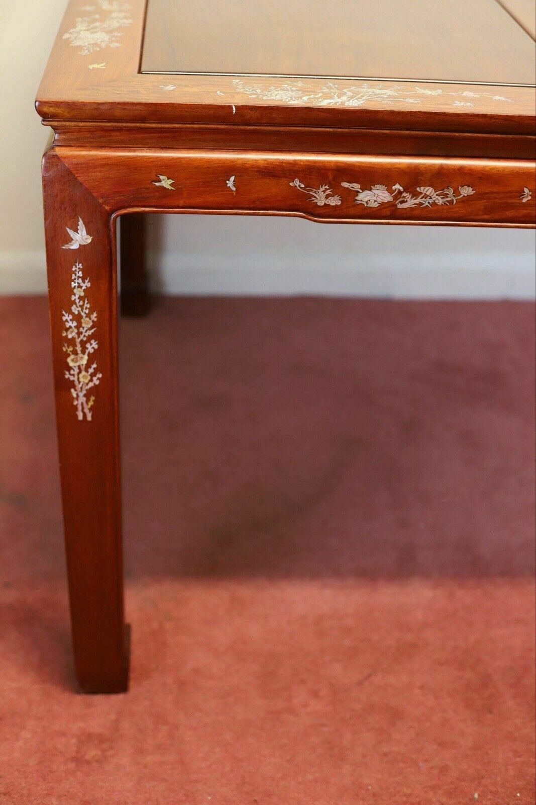 Stunning Asian Hardwood And Mother Of Pearl Inset Dining Table And Eight Chairs photo buy