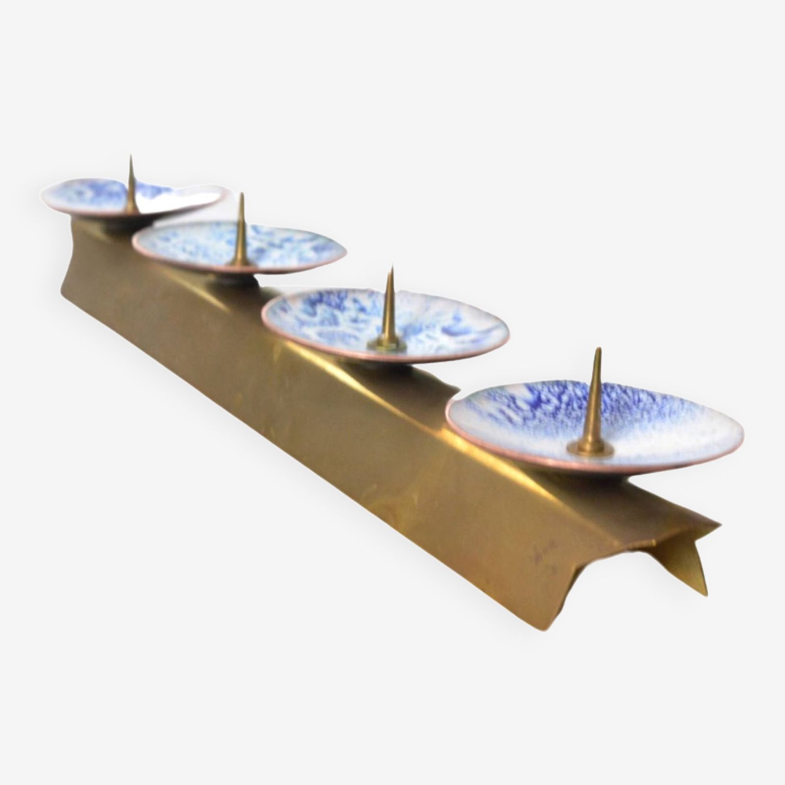 Triple Enameled Brass Candlestick, Expertic Ddr, Germany, 1950s.